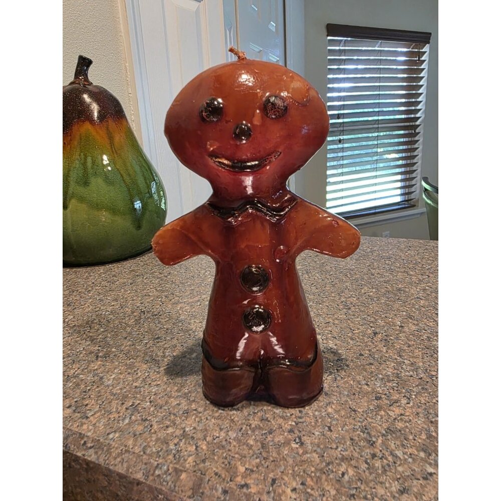 Vintage Ginger‎ Bread Man Cookie Christmas Candle Figurine Glossy Standing 8"